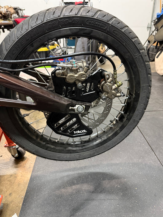 Metal E-Moto Dual Caliper Mount with rotor guard — view 2