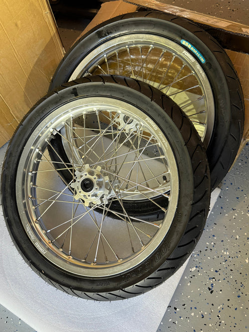 Talaria XXX / MX4, MX3, Sting - Supermoto Wheelset (Thick/Wide) - Chrome Silver / Gloss Black